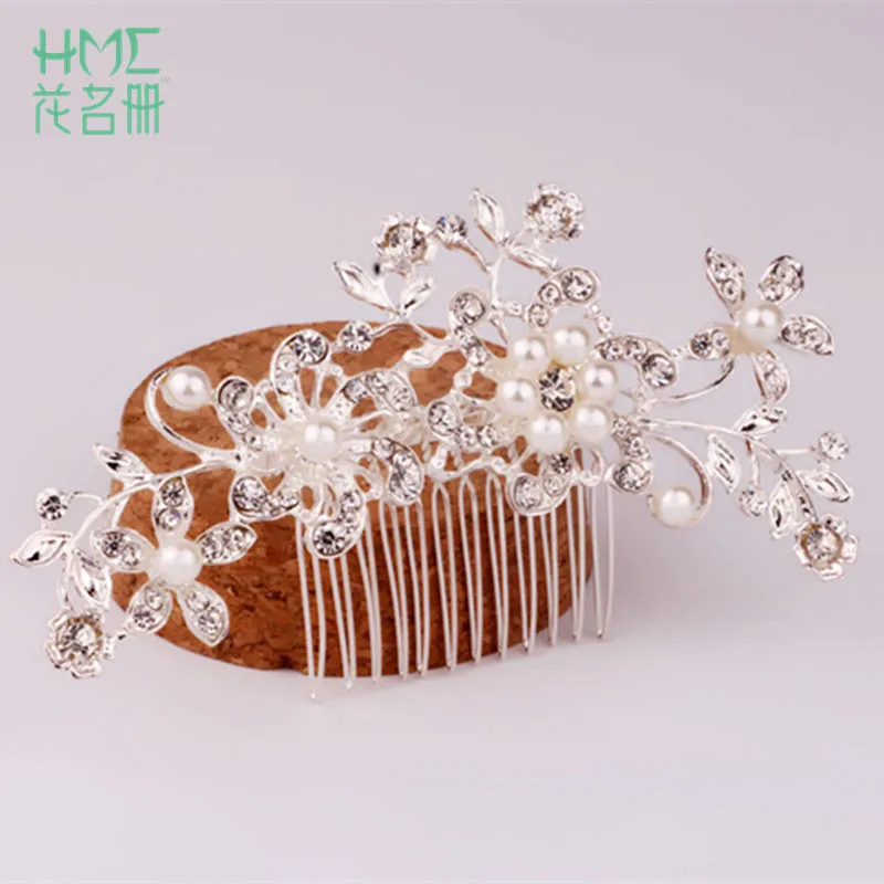

High Quality Hair Jewelry Beautiful Flower Comns Hair Combs Many Floral Inlay Rhinestone Simulated pearl for Bride Hairwear