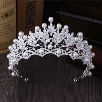 

Gorgeous Silver Plated Crystal Pearl Bridal Crowns Tiaras Wedding Hair Accessories Bride Women Baroque Crown Leaf Hair Jewelry