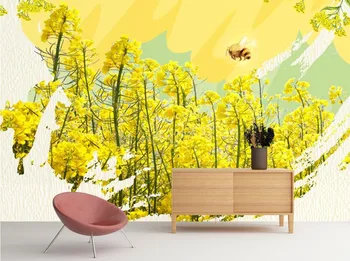 

Custom 3D Living room Painting rape flowers Wallpaper For Walls yellow Photo Wallpaper Murals Papel de Parede