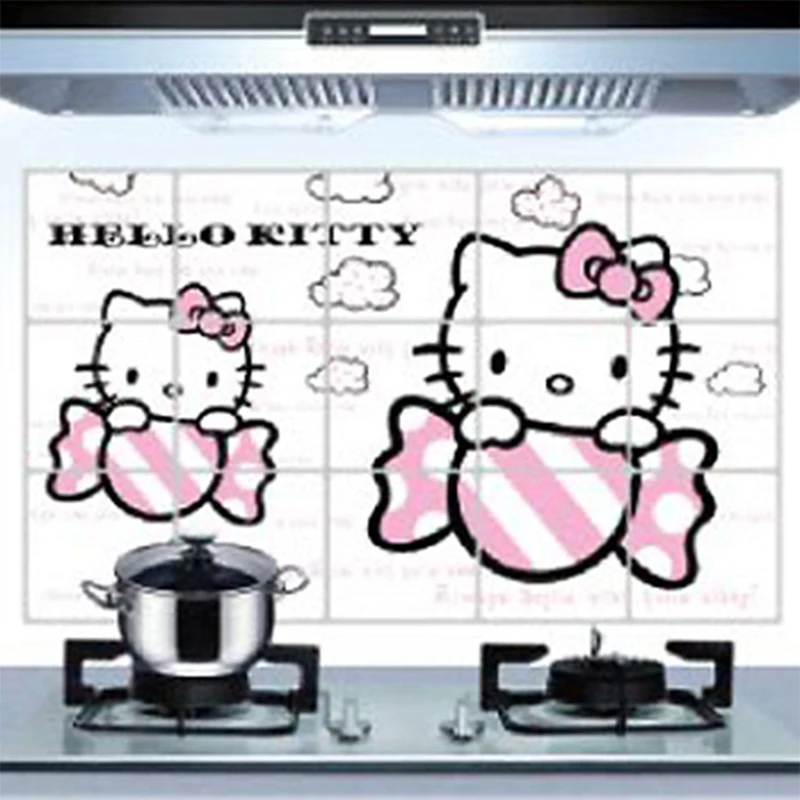

Hello Kitty Kitchen Wall Sticker High Temperature Anti-oil Wallpaper Self-adhesive Foil Waterproof Bathroom Tile Wall Stickers A