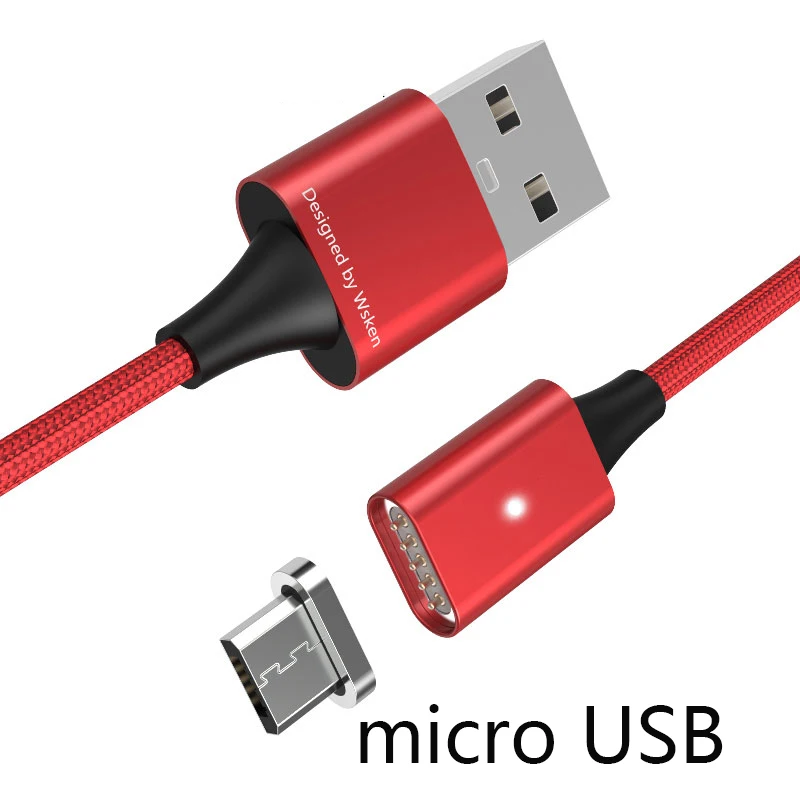 WSKEN Lite1 Магнитный кабель Micro USB кабель для быстрой зарядки и передачи данных для samsung Xiaomi зарядный кабель для iPhone X XR XS 8 USB кабель - Цвет: micro USB red