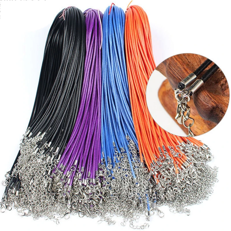 20pcs 45/60cm Adjustable Leather Wax Cord Handmade Braided Rope Necklaces Pendant Charms Lobster Clasp String Jewelry