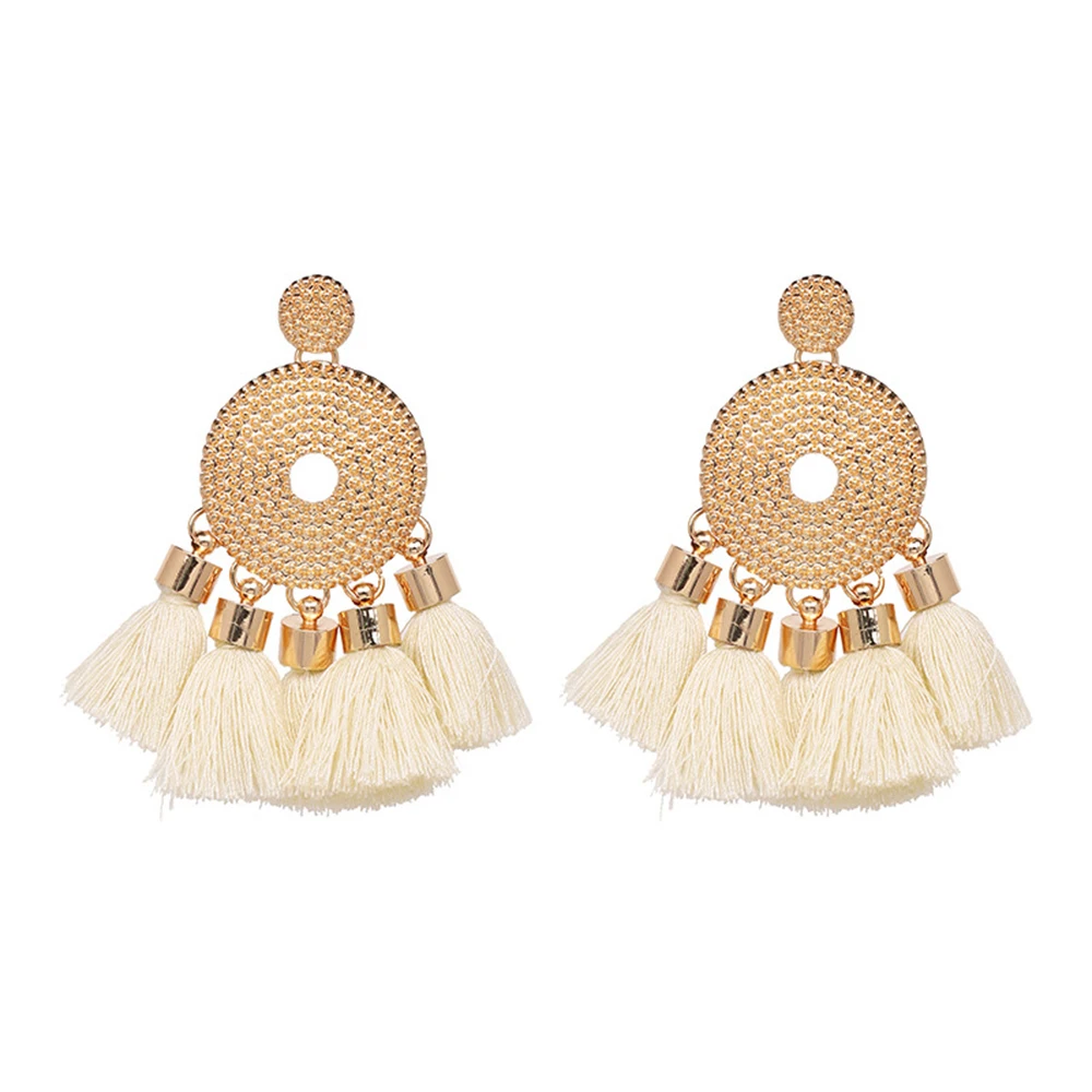 2018 Lovely Exaggerated Tassel Drop Earrings Black Red Blue Pink Beige
