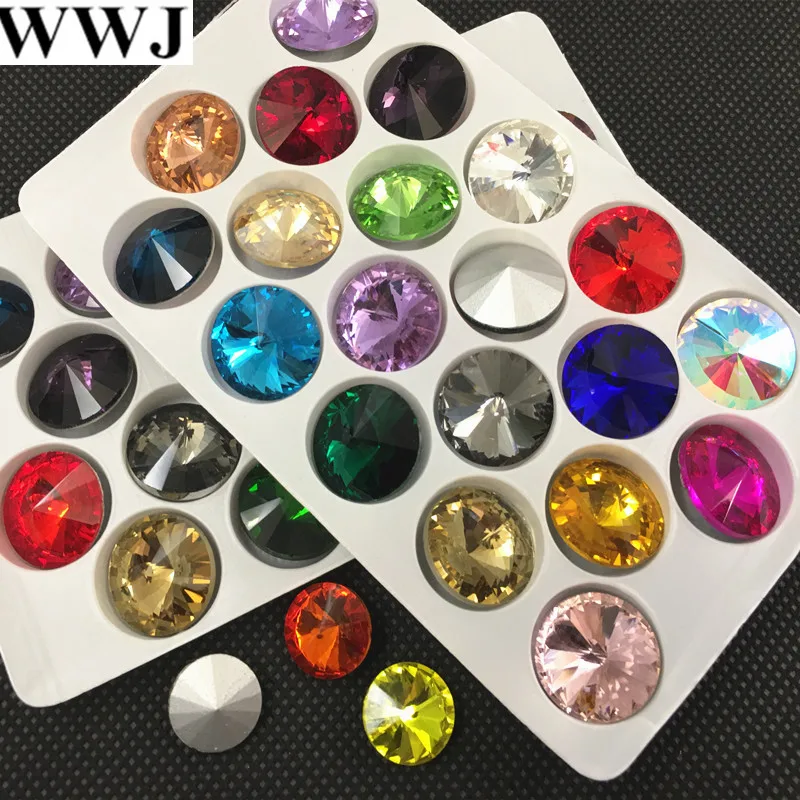 

MIX COLORS Rivoli Glass Crystal 6MM 8MM 10MM 12MM 14mm 16mm 18mm Round Fancy Stones Crystal Rivoli Beads