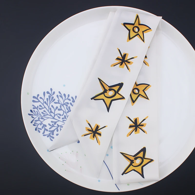 

Hand drawn star Silk Scarf 2019 New Luxury Brand Women Scarf Fashion Long Skinny Bag Head Scarves For Ladies head scarf