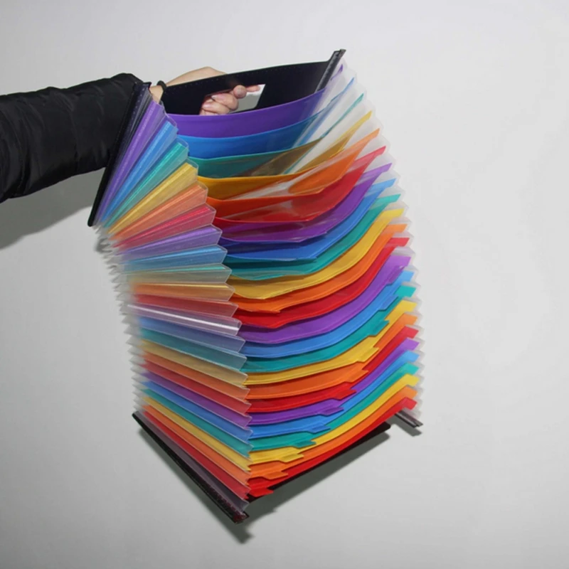 

A4 Paper Organizer Portable 24 Pockets Expanding File Folder Rainbow Organ Business File Document Holder Storage Bag Office