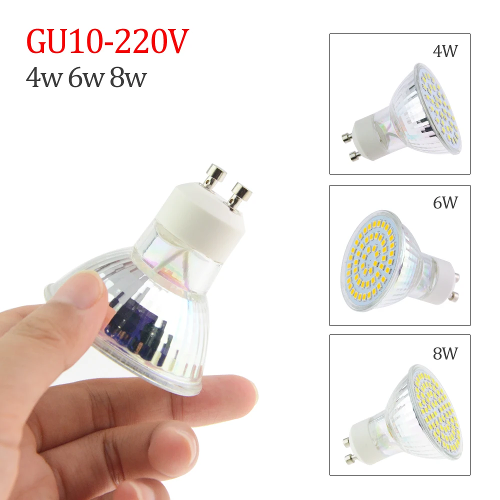 

2017 Newest GU10 LED Spotlight AC220V 4W 6W 8W Led bulb lamp Spot light Heat-resistant Glass Body ampoule led gu10 bombitas led