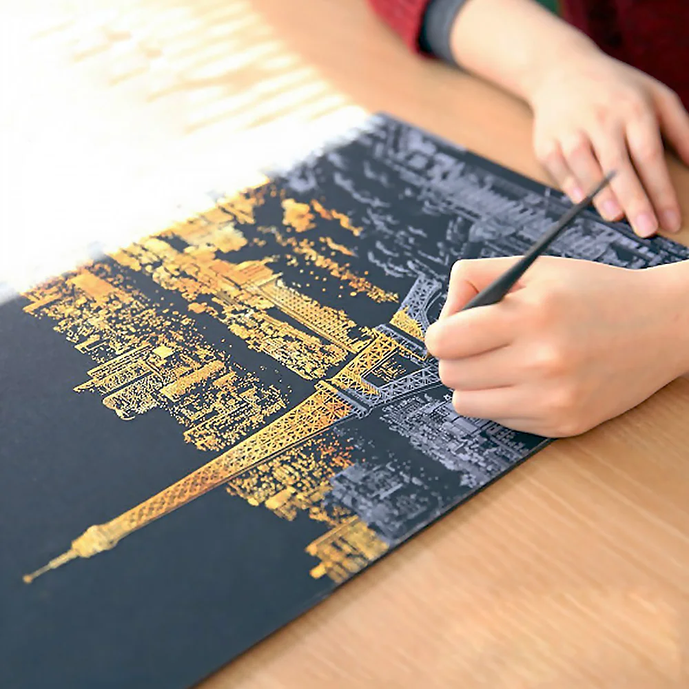 Art Scratch Kit Black Engraving Art Scratch Painting Cities Landscape Paris Painting Paper Boards Home Decoration Accessories (1)