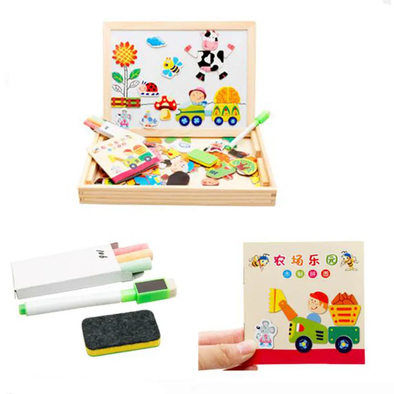 Детские деревянные игрушки головоломка детские развивающие игрушки лесной парк многофункциональная деревянная магнитная головоломка доска для рисования коробка