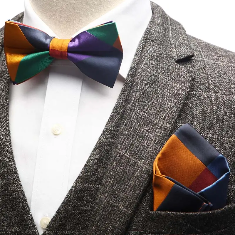 YISHLINE набор-2 мужской галстук-бабочка и карманный квадратный набор в полоску с цветочным узором пейсли мужские галстуки смокинг Свадебные аксессуары регулируемые - Цвет: YW2B-44