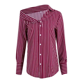 

Women Autumn 2018 fashion Shirt Tops Long sleeve sexy off shoulder striped Tops bandage OL streetwear loose Novelty Shirt Top