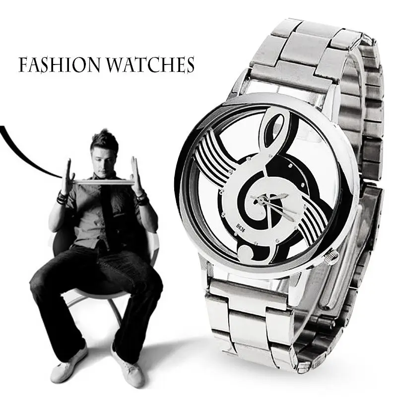 

Relogio Masculino New Luxury Brand Fashion Music Note Notation Watch Stainless Steel Wristwatch for Men Silver Relojes Clock