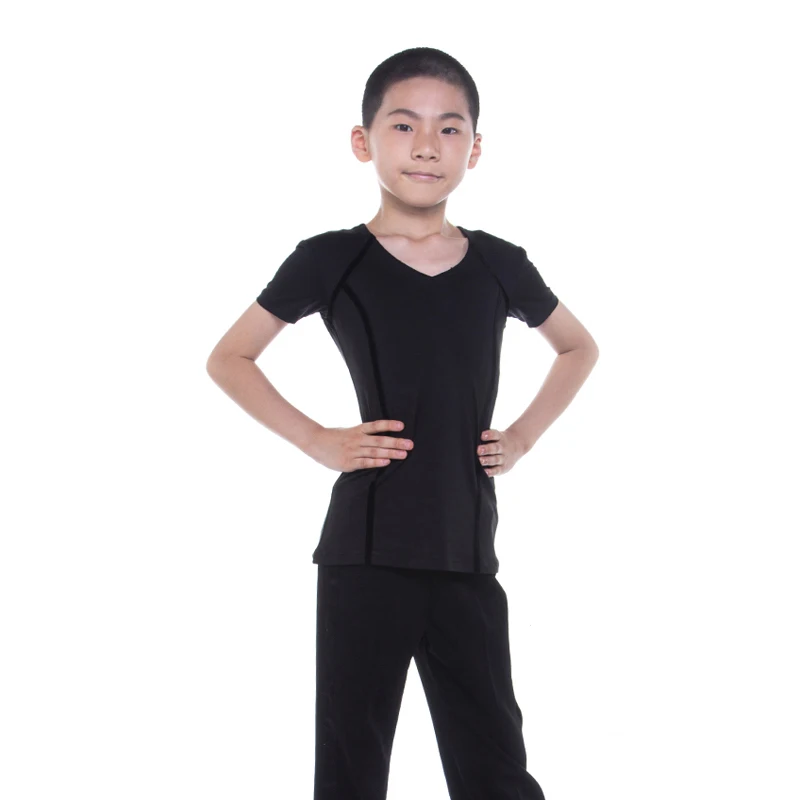 

Ballroom Latin Dance Shirts Boys Kids Short Sleeve Samba Rumba Modern Dance Clothing Competition Performance Wear Tops DN1019
