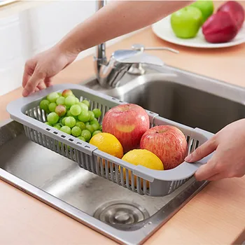 

Thick plastic kitchen storage baskets dish drain rack vegetable basket adjustable length in sink rust storage box shelf basket