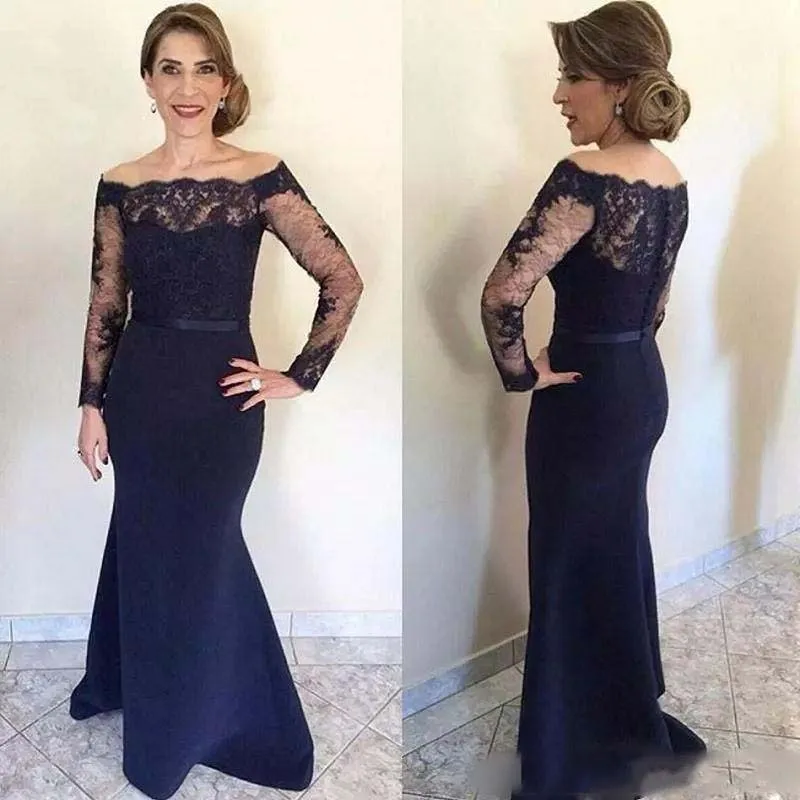 navy off the shoulder mother of the bride dress