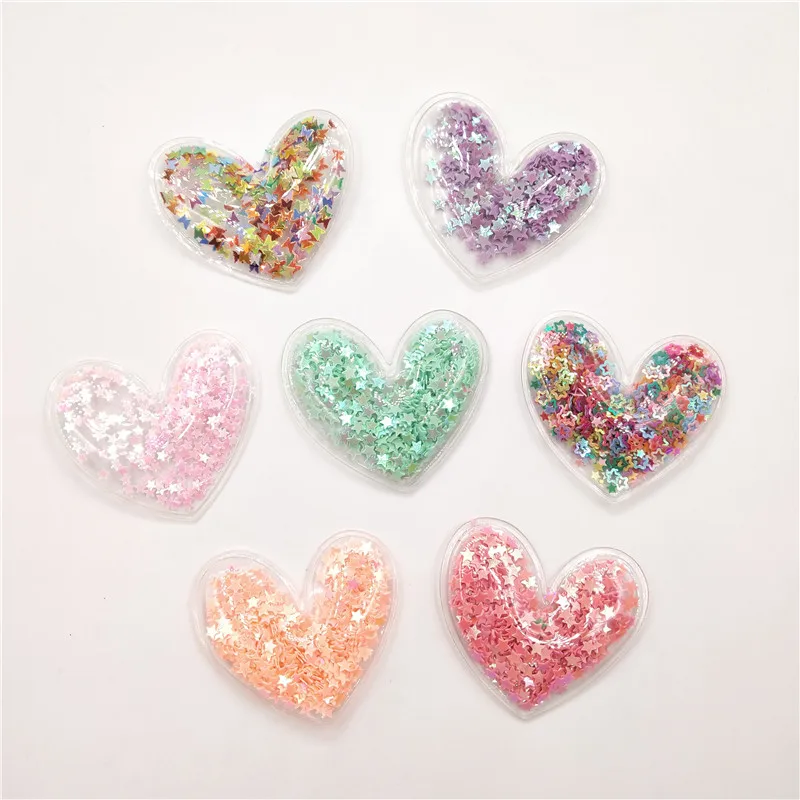 

14pcs/lot 5*4.6cm Transparent Heart with Colorful Sequins Flowing Appliques DIY Accessories Craft Handmade Decoration
