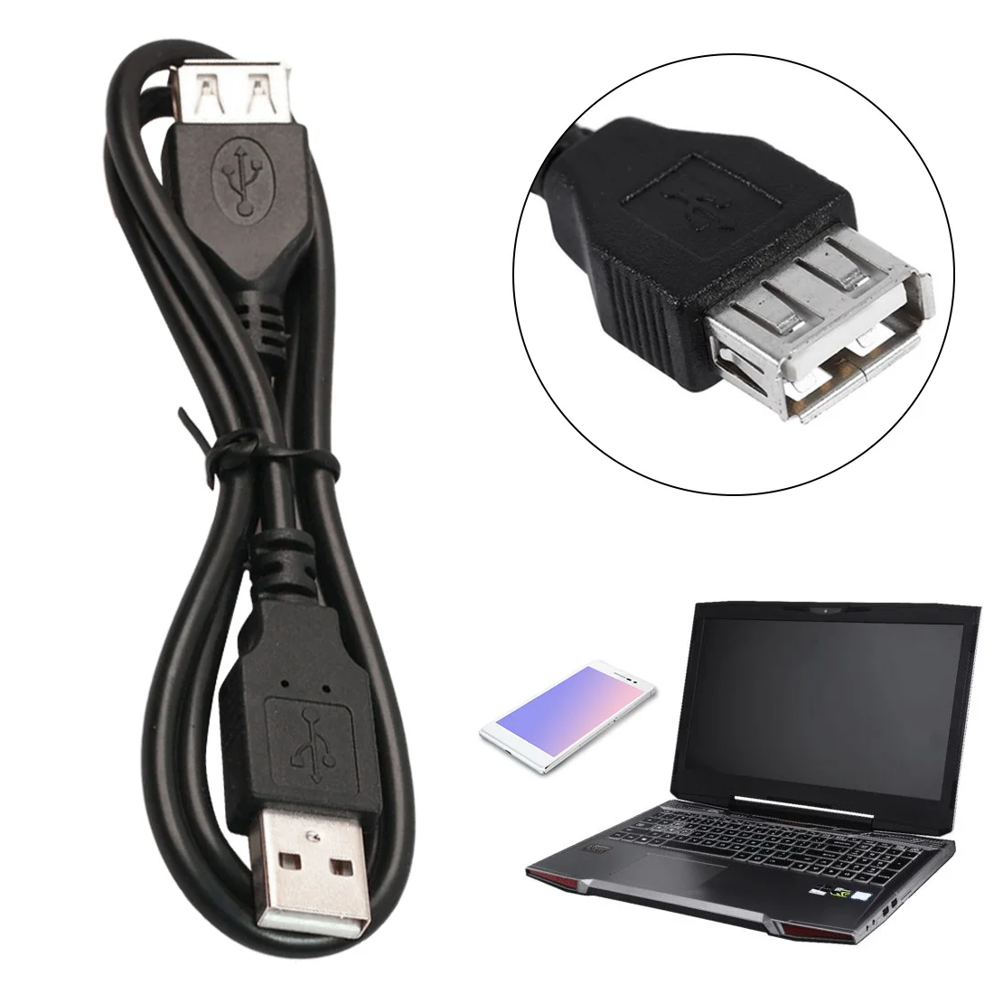 

80cm USB Male To A Female Extension Extender Data Adapter Cable 1PC Adapter Cable Black