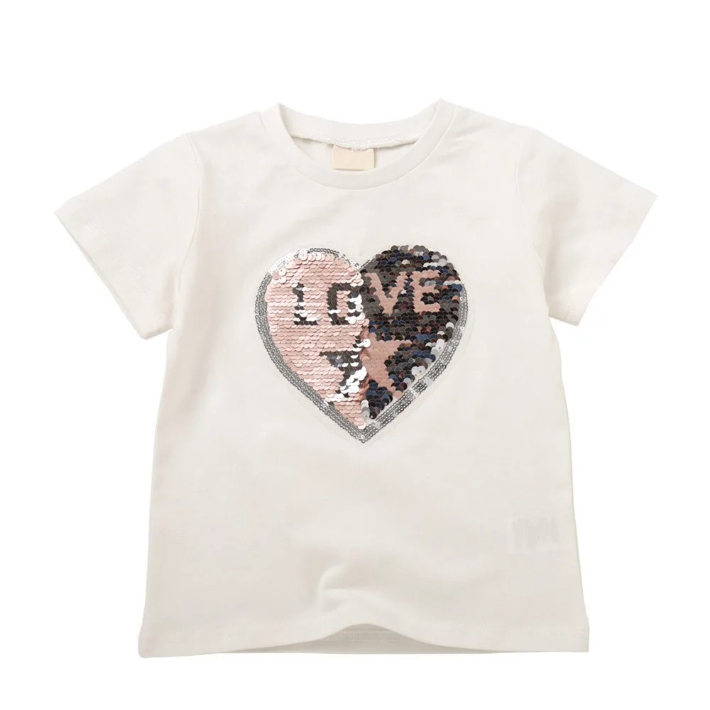 

Colorful Variety Sequins Hearts Cotton T-Shirts Reversible Sequin magical color changing sequins Tees shirts Discoloration Tops
