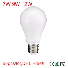 Профессия E27 светодиодный лампы 7 Вт, 9 Вт, 12 Вт, 85-265 V Светодиодный освещения 14/22/40 светодиодный s 2835 SMD светодиодные лампы 50 шт./лот, DHL