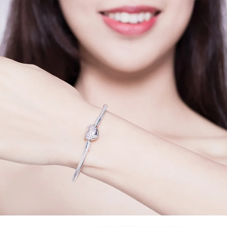 BAMOER сердце с бесконечностью браслет из стерлингового серебра 925 в форме сердца любовь змея браслеты 3 мм для DIY Ювелирные изделия SCB142