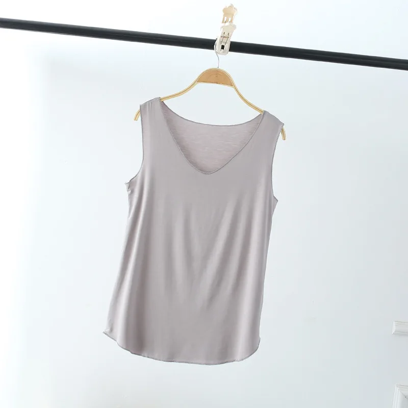 LERFEY Women Summer Tank Sleeveless V Neck Tops Loose Singlets Vest Slim T Shirts Soild Color Girls Tees Camisetas Plus Size - Цвет: gray