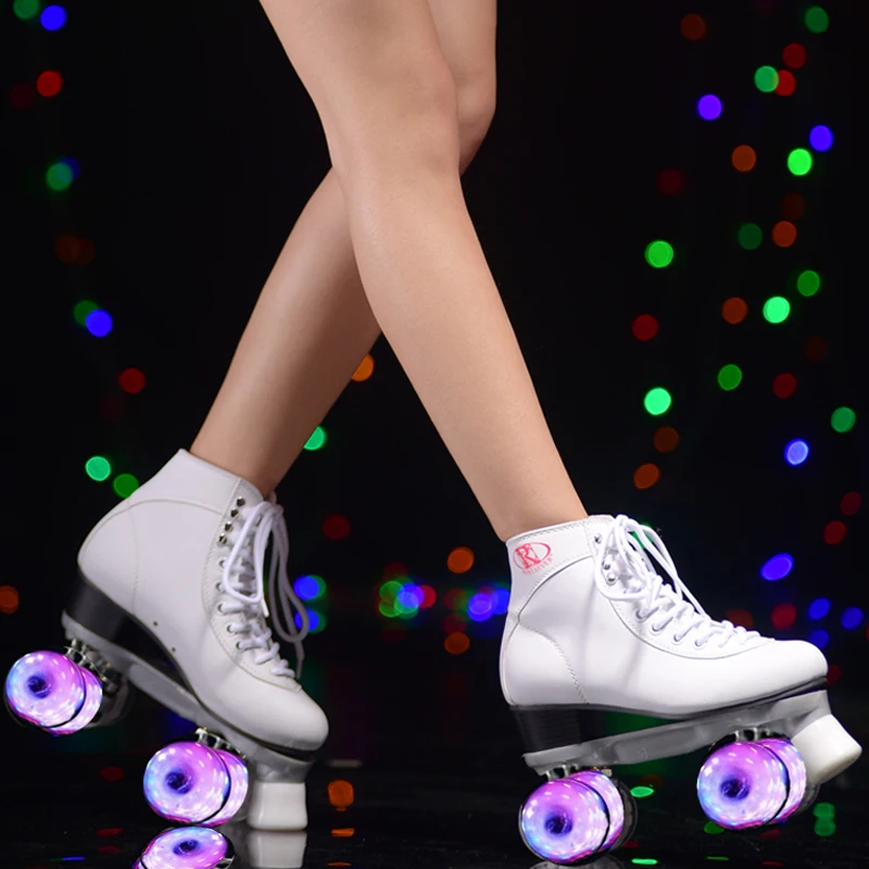 Paten Kızlar Için Paten Ayakkabı Beyaz Yanıp Sönen Led Tekerlekler Rulo Ayakkabı şekil Paten Beyaz Roller Skates Double Roller Skatesskate Shoes Aliexpress
