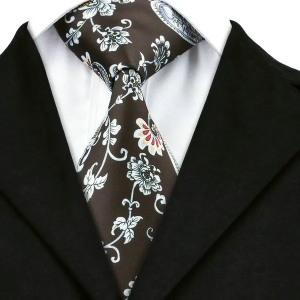 SN-1245, Новое поступление, коричневые галстуки, модные цветочные печатные шеи галстук, носовой платок, запонки, набор, горячие мужские