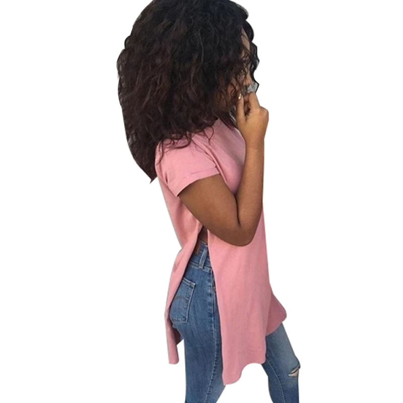 

Fashion Women Sexy Short sleeve Tee Tops New Summer Style Solid Color Side Split T Shirts Loose Women Tee Shirt LJ4246C