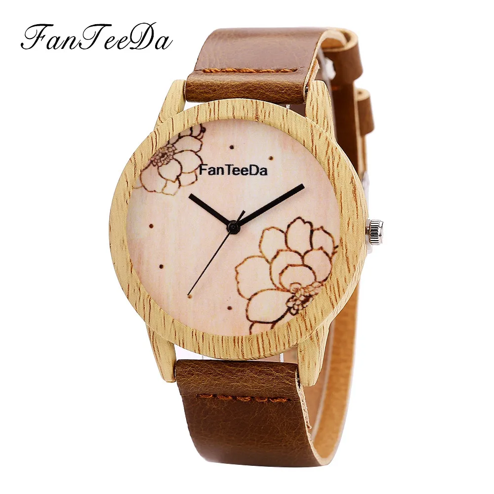 

FanTeeDa Men's Acrylic Watch #FD069 Simple Wooden Flowers No Scale Dial Quartz Round Wrist Watch Watches horloges mannen a80