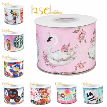 

HSDRibbon 16MM 22MM 38MM 75MM printed Pattern HT Grosgrain Ribbon 50Y/R