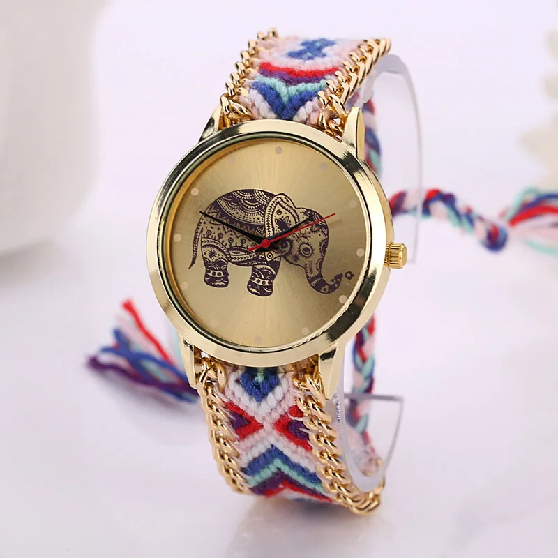 

Ethnic Vintage Braided Rope Bracelet Watch Women Watches Elephant Print Dial Ladies Quartz Wristwatches Clock Zegarek Damski #W
