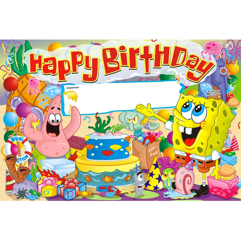 

2pcs Spongebob birthday poster or holiday wall paper for any party suppliers boys favorite fun home decoraiton