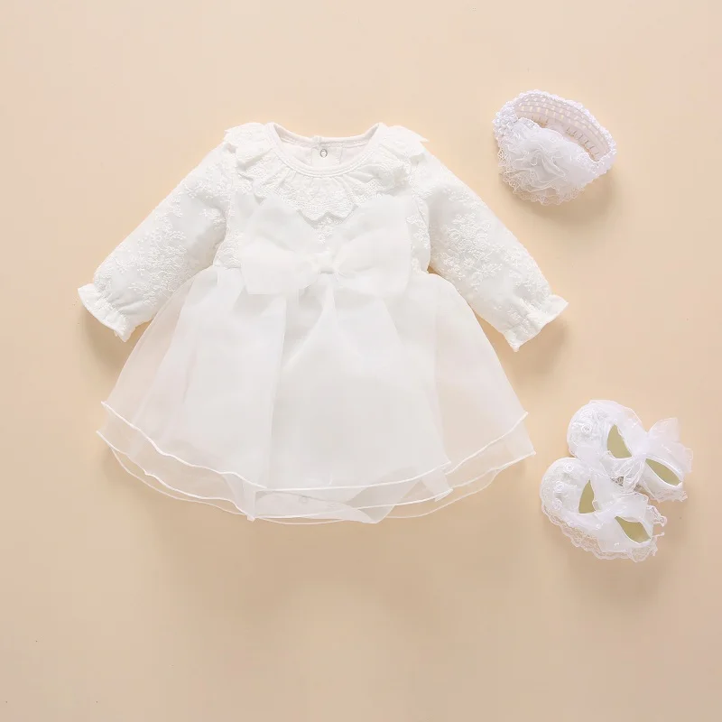 New Born Baby Girls Infant Dress&Clothes Cotton Bow Baptism Dress White Christening Dress For Baby Girl Dresses 3 6 9 Months