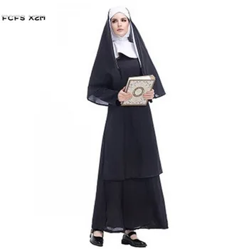

New Halloween Nuns Costumes for woman Female Christian Maria Cosplay Religieuse Sister Role play Carnival Masquerade Party dress