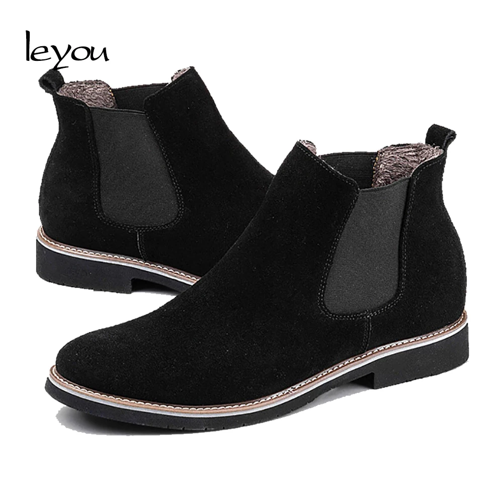 Leyou/замшевые ботинки; мужская обувь с высоким берцем; брендовые ботинки; зимние мужские замшевые ботинки «Челси»; Мужская Рабочая обувь; ботинки на низком каблуке