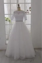 Real Photo Half Sleeve Ribbon Sash White Lace Tulle A-Line Wedding Dress Bridal Gowns Custom Made Size 2 4 6 8 10 12 14 16+ W409