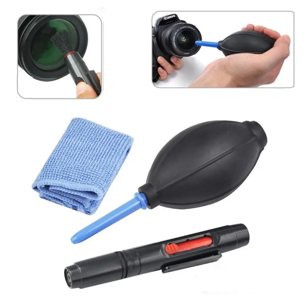 3 in 1 Lens Cleaner Set DSLR VCR Camera Pen Brush Dust Blower Cleaning Cloth KGV 
