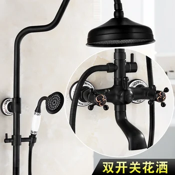 

Bathroom Black Oil Paint Solid Brass Bathtub Shower Set Wall Mounted 8" Rainfall Shower Mixer Tap Faucet 3-functions Mixer Valve