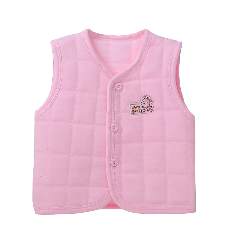Pink Newborn Baby Vest Soft Cotton Autumn Vest Solid Cotton V Neck Kids