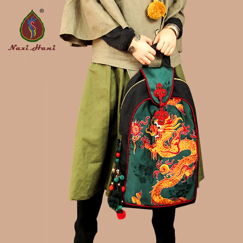 Limited  Newest Original Ethnic dragon pattern embroidery bags Naxi.Hani brand Vintage Fashion unisex Canvas