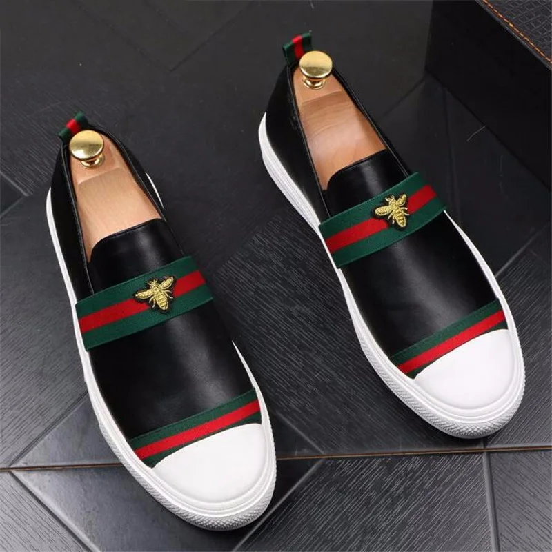 

Luxury Brand Shoes Men Spring And Autumn New Leather Lok Fu Peas Shoes Bee Breathable Shoes Casual Flat Driving Men Shoes
