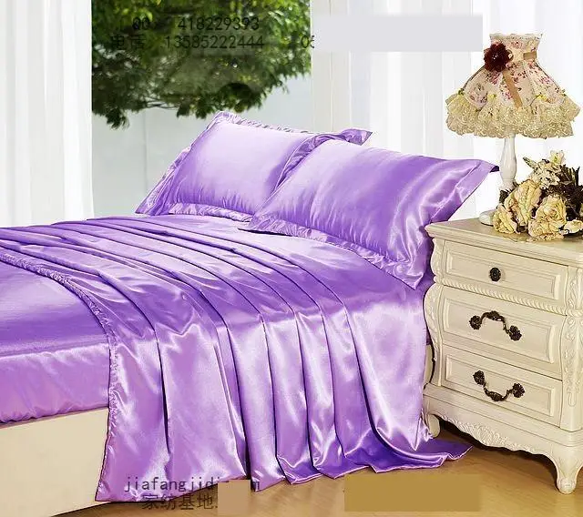 Light purple mauve lilac silk bedding set king size queen quilt duvet