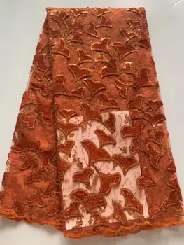 

African Lace Fabric 2019 High Quality Orange Nigerian Lace Fabric Tissu Africain Guipure Embroidery French Tulle Lace Fabric