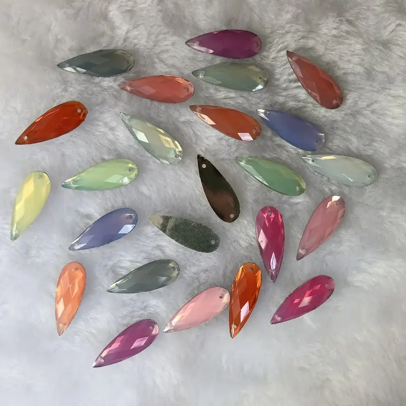 

40pcs 8*22mm Drop Crystal Opal Rhinestones Flat Back Resin Gems Face Crystal Stones Sewing on Scrapbook Strass