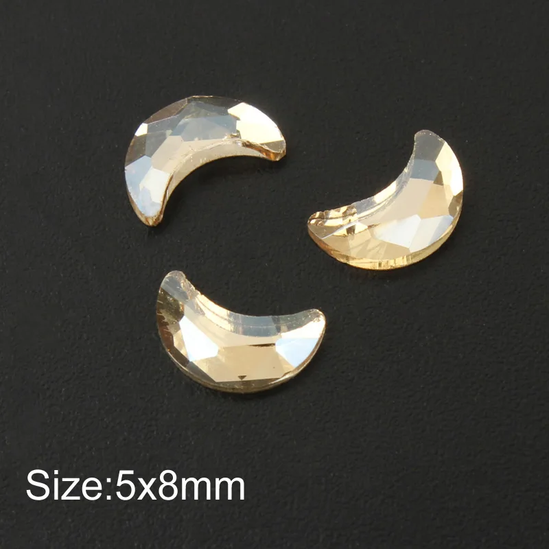Сердце/конский глаз/луна/овальный кристалл для ногтей шампанское горный хрусталь 3D Шарм плоский стеклянный камень маникюр стразы для ногтевого дизайна каменный декор - Цвет: Moon  5x8mm