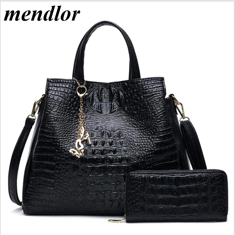

Butterfly Crocodile Women Bag Set 2019 Alligator Women Leather Handbags and Purses Set Luxury Designer Famous Brand Shoulder Bag