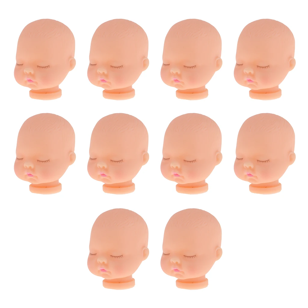 Set of 10pcs Sleeping Baby Doll Heads Sculpt Without Hair Wig For Mini Keychain Baby Toy DIY Custom Body Parts