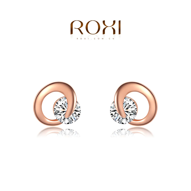 ROXI бренд пирсинг серьги для женщин модные ювелирные изделия розовое золото Platium цвет бренд кристалл серьги гвоздики ювелирные изделия Рождественский подарок