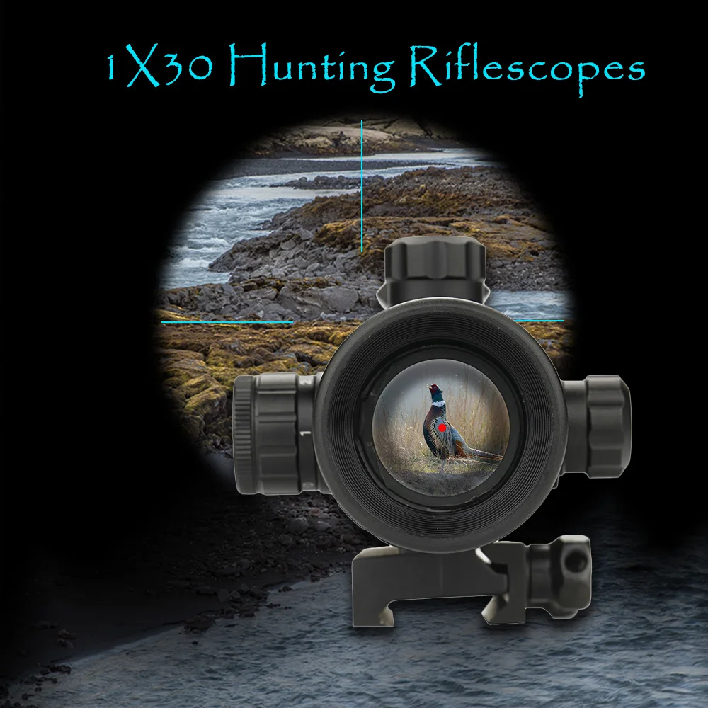 

1X30 Hunting Tactical Reflex Red Dot Sight Scope Riflescope Optic Quick Detach Riser Release Lens Covers Rail Mount Spotting