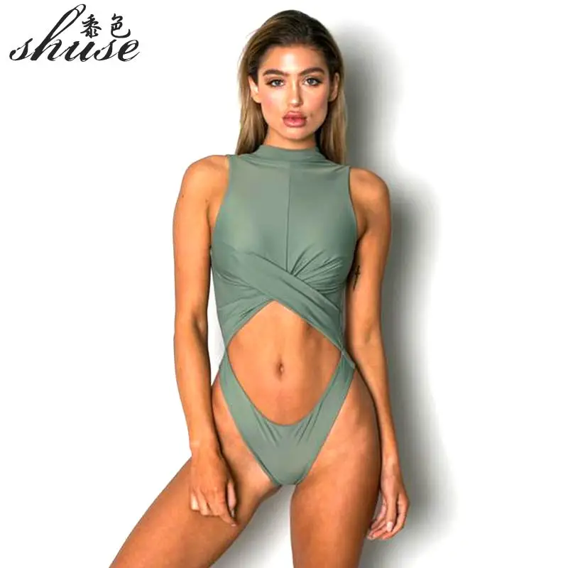 

SHUSE High Cut Sexy Brazilian Bikini Brand One Piece Swimsuit Women Bodysuit Thong Monokini Female Swimwear Beach Bating Suit